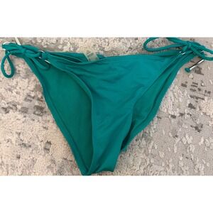 Victoria's Secret Teal Blue Side Tie Ruched Bikini Bottom Medium Silver Hardware